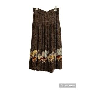 Dorothy‎ Scholen  Platinum Maxi Skirt Size Medium Brown Safari Animals Africa